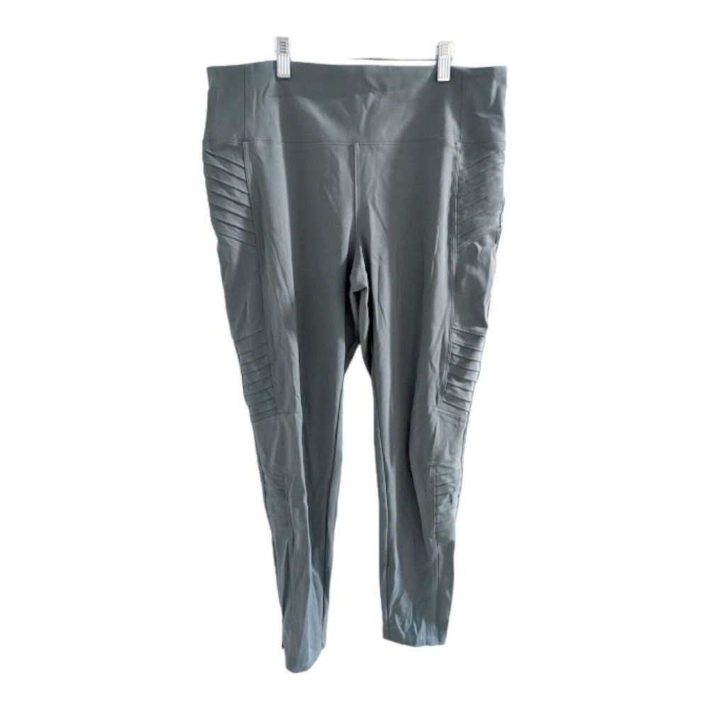 Athleta Size XL Delancey Moto Tight Leggings Blue Green Zip Back Pockets